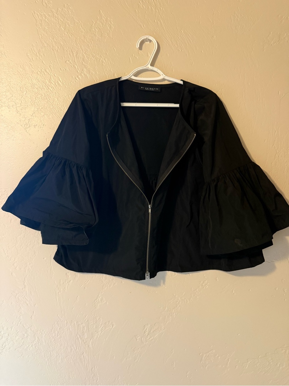 bryn Walker Black Ruffle-Sleeve Zip Jacket